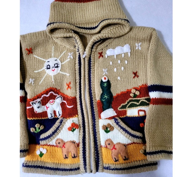 Hand Made Peruvian Knit Sweater Goat Llama Sun 2T 3T Boys Zip Cardigan Jacket - Picture 4 of 7